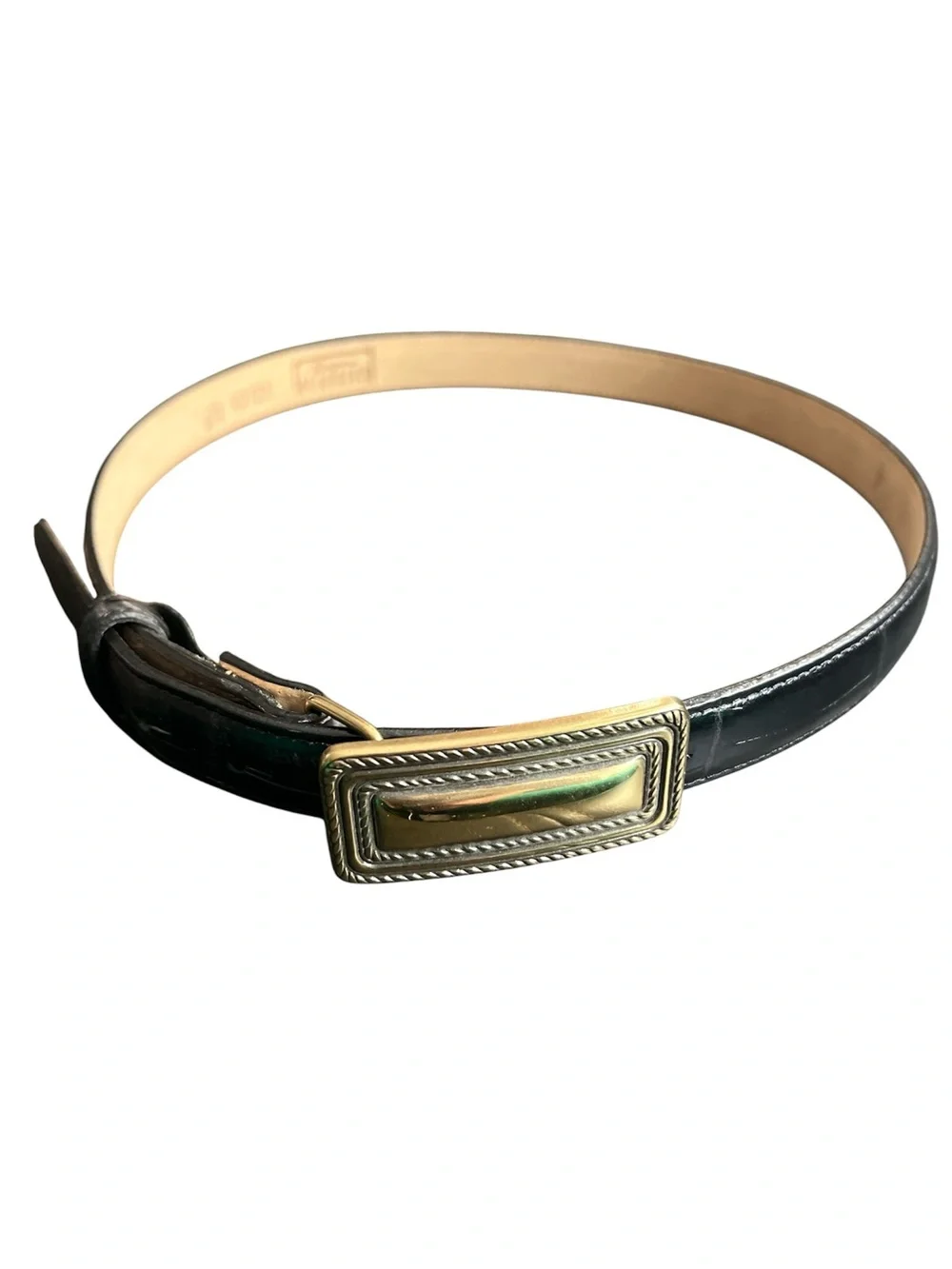 Brighton Black Leather Belt with Gold Rectangular Buckle Size ML